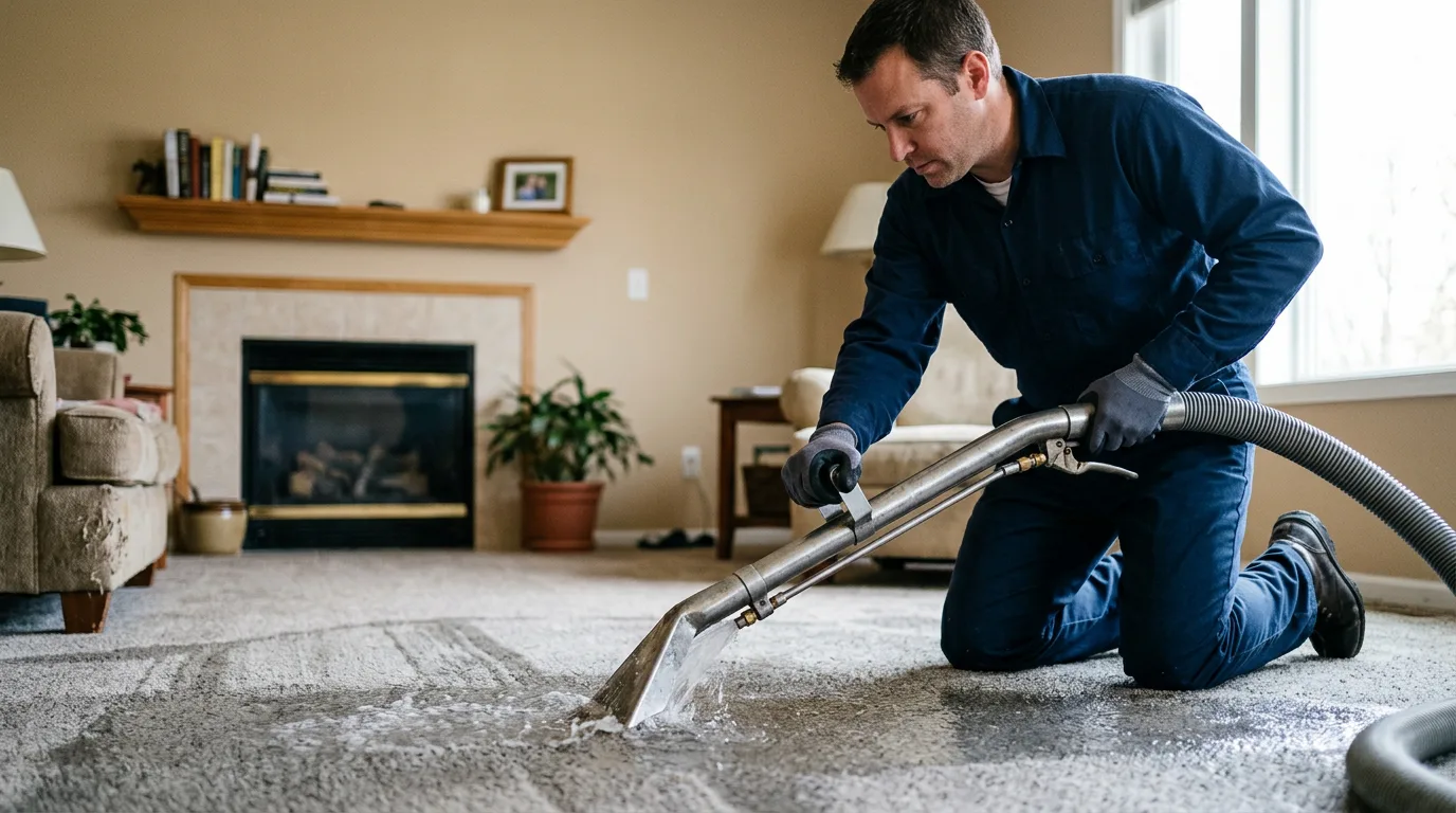 Water damage restoration technician working near Ringwood, IL